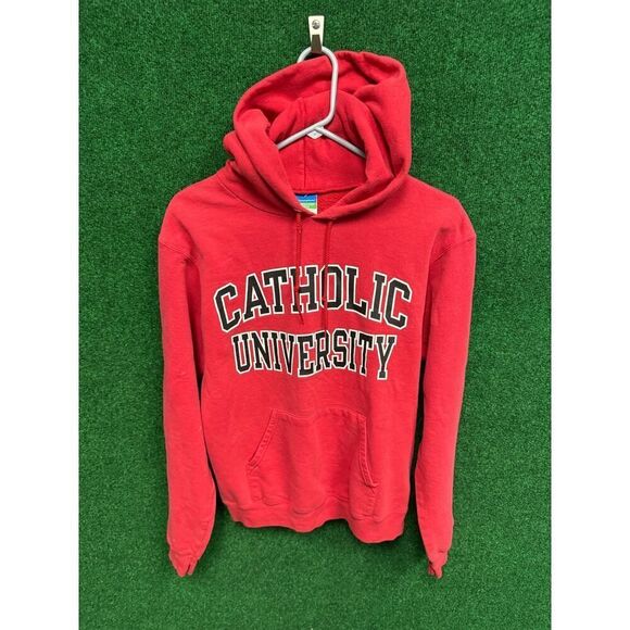 Y2K Catholic University Red Pullover Sweatshirt Hoodie UNISEX Sz Small - Picture 1 of 7